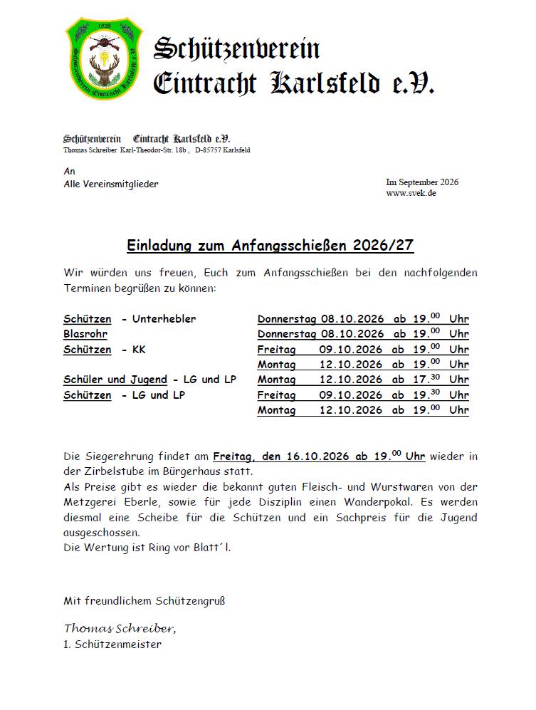 Einladung Anfangsschießen 2026